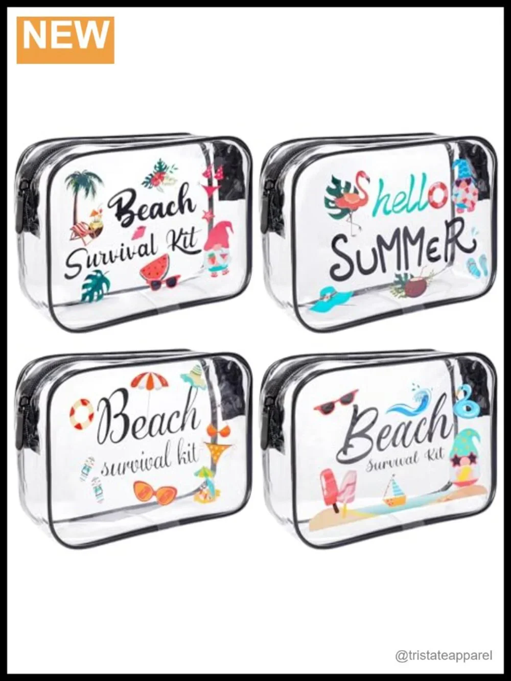 4-Pack Waterproof PVC Clear Cosmetic Bags Beach Summer Travel Toiletry Pouches